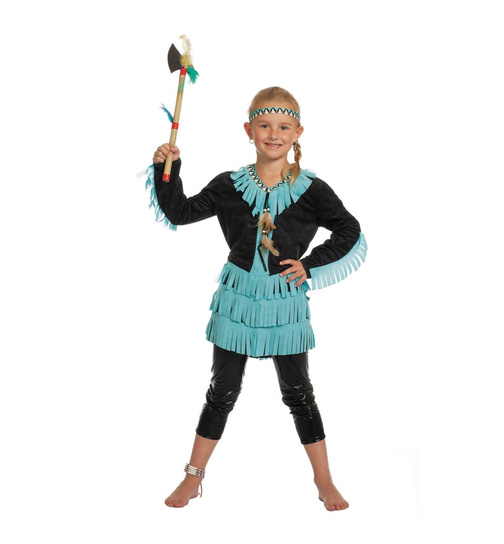 Indianerin-Mädchen-Kostüm Blau/Schwarz 140