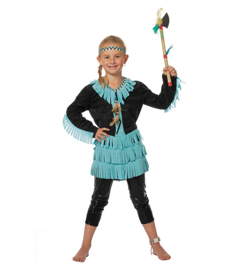 Indianerin-Mädchen-Kostüm Blau/Schwarz 152