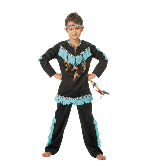 Indianer-Jungen-Kostüm Schwarz/Blau 164