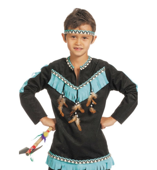 Indianer-Jungen-Kostüm Schwarz/Blau 164