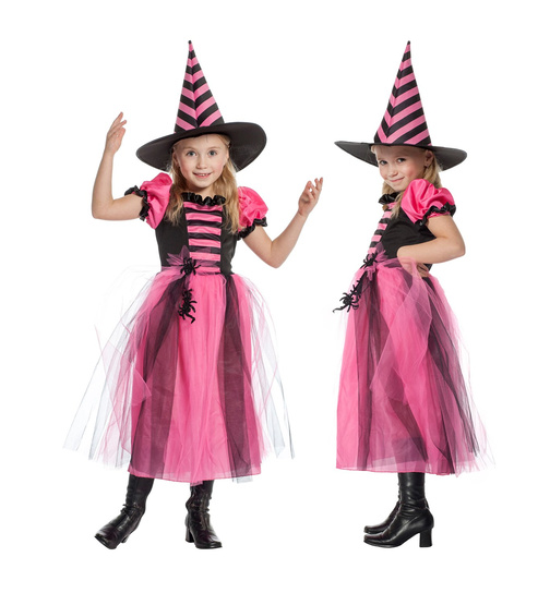 Hexen Kinderkostüm Aura für Mädchen Pink/Schwarz 116