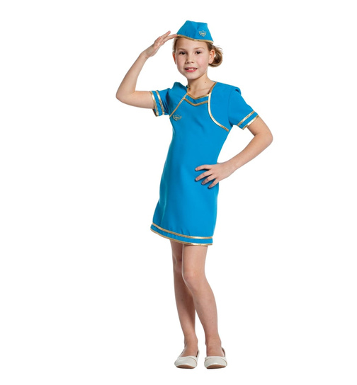 Stewardess-Mädchen-Kostüm Blau 128