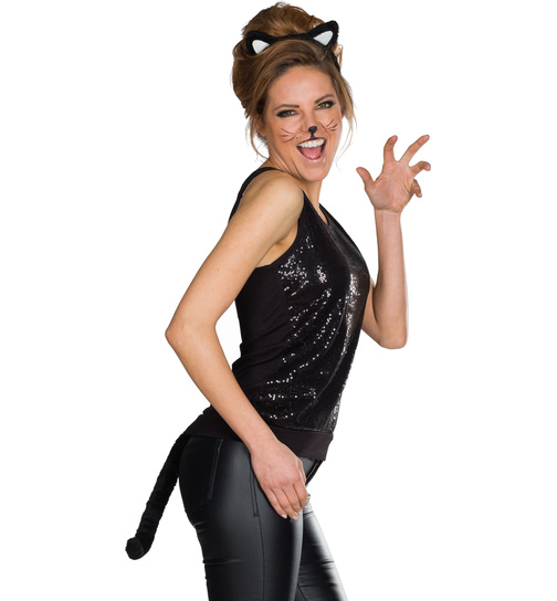 2 teilig Katzenset Katze Kostüm Katzen Set Mietze Damen Schwanz Ohren Karneval