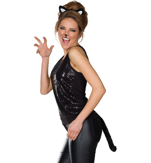 2 teilig Katzenset Katze Kostüm Katzen Set Mietze Damen Schwanz Ohren Karneval