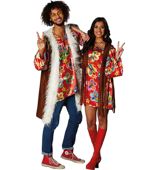 Herren Kostüm 60er Jahre Hippie Mantel Hose Karneval WIL