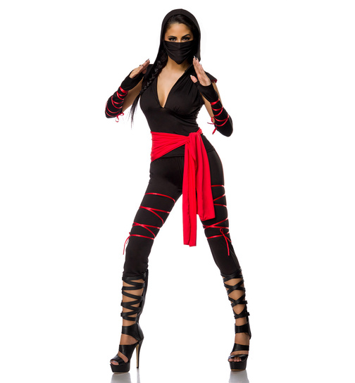 heißes Ninja-Outfit Schwarz/Rot L-XL