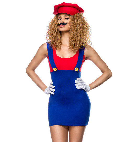 Mario Kostüm Rot/Blau/Weiß XS-M